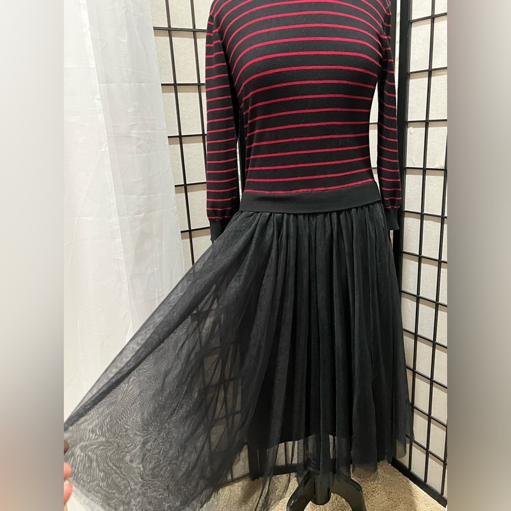 English Factory Black and Red Striped  GOTHIC TULLE Sweater DRESS SIZE L - Picture 9 of 11
